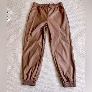 Faux Leather Joggers Pants Drawstring Waist